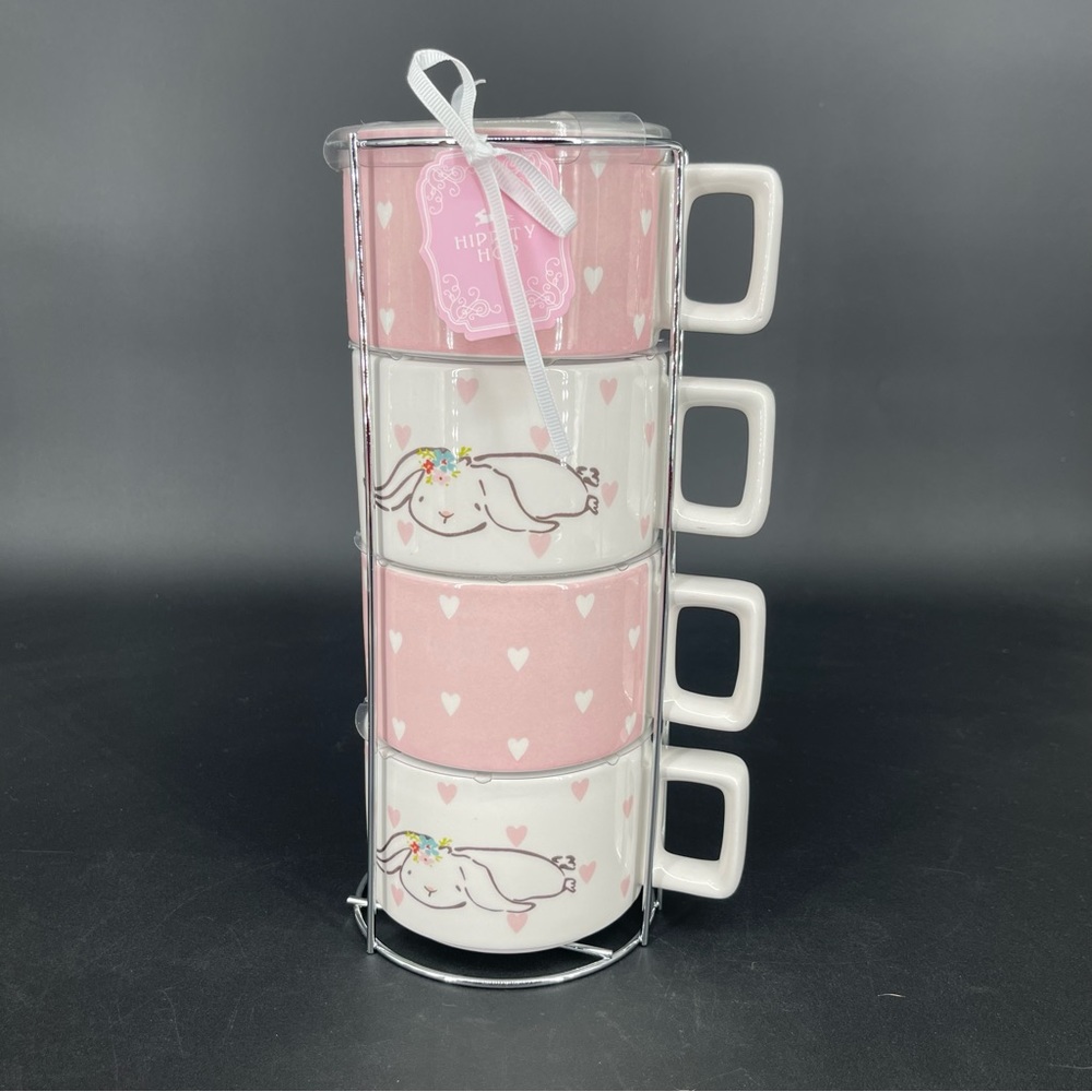 New~Grace Ceramic Hippity Hop Easter Spring Set of 4 Stackable Bunny Heart - Picture 5 of 12